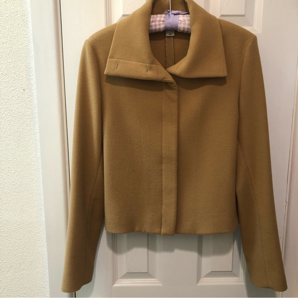 Don Algodon Camel Crop Jacket Made in Spain Hidden Buttons Poly/Viscose Sz 36/38